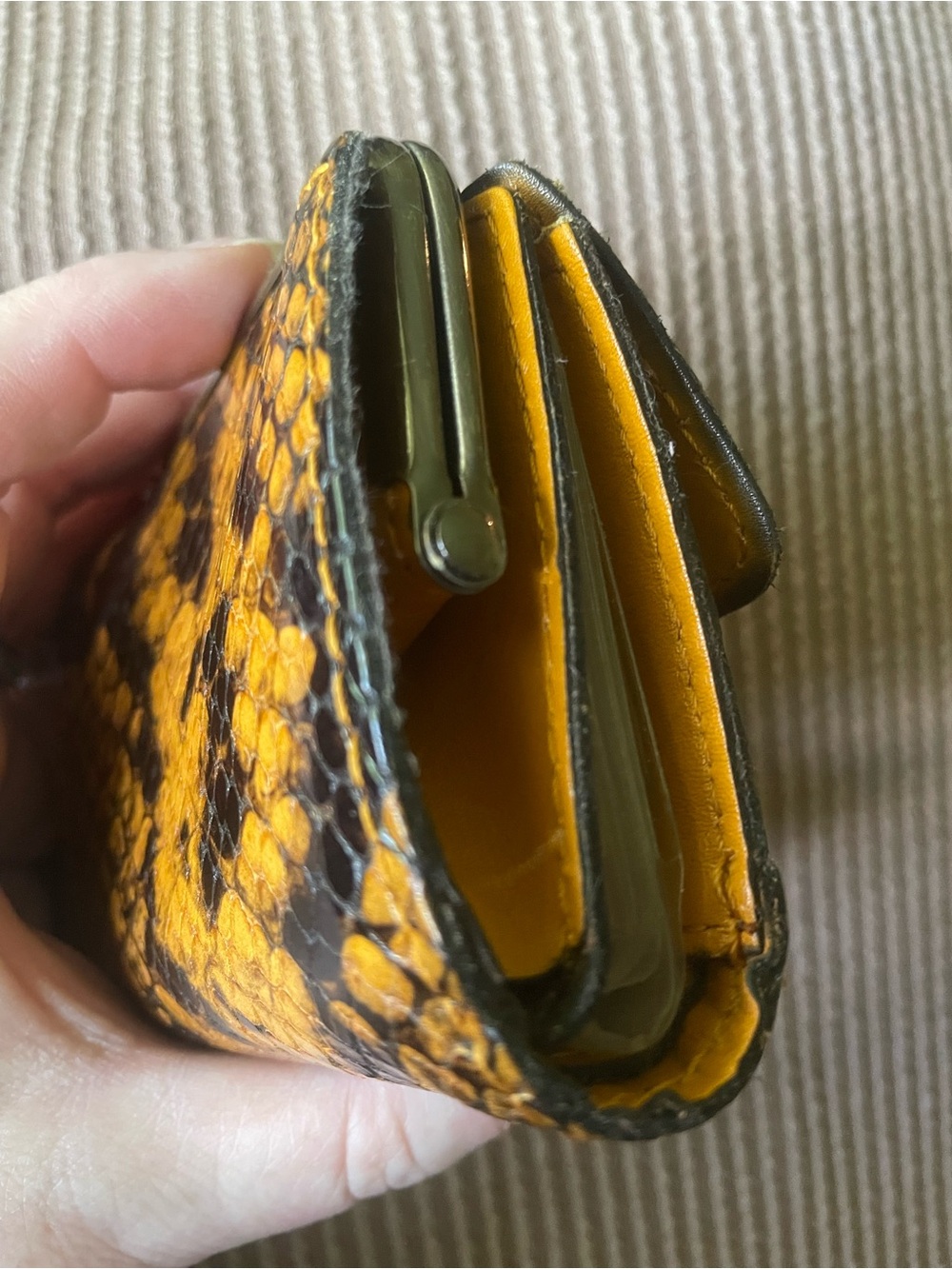 Patricia Nash Yellow and Black Snake-Print Leather Coin & Card Holder Wallet - Picture 5 of 10